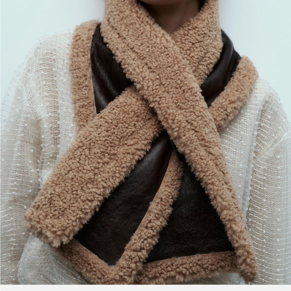 Zara Double Faced Faux Sheepskin Shearling Scarf